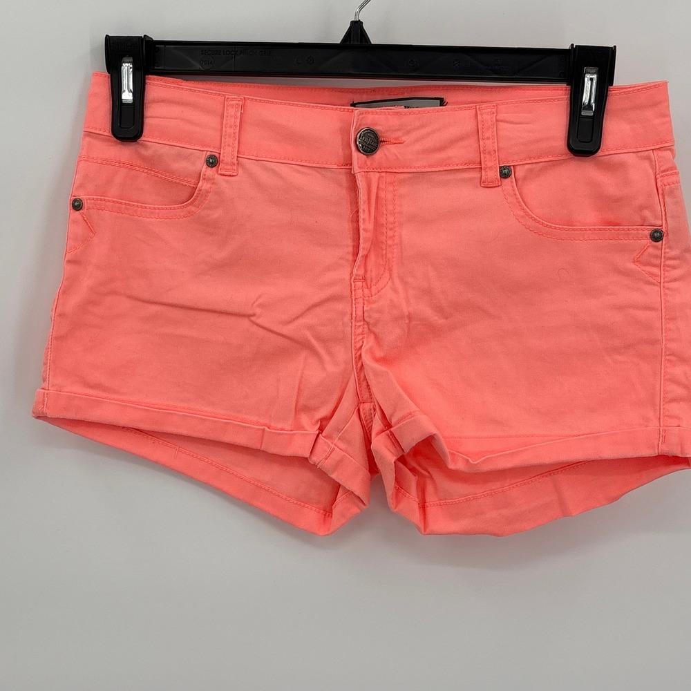 Iris Jeans Neon Coral Pink Denim Shorts Low Rise Cuffed Summer Festival Size L